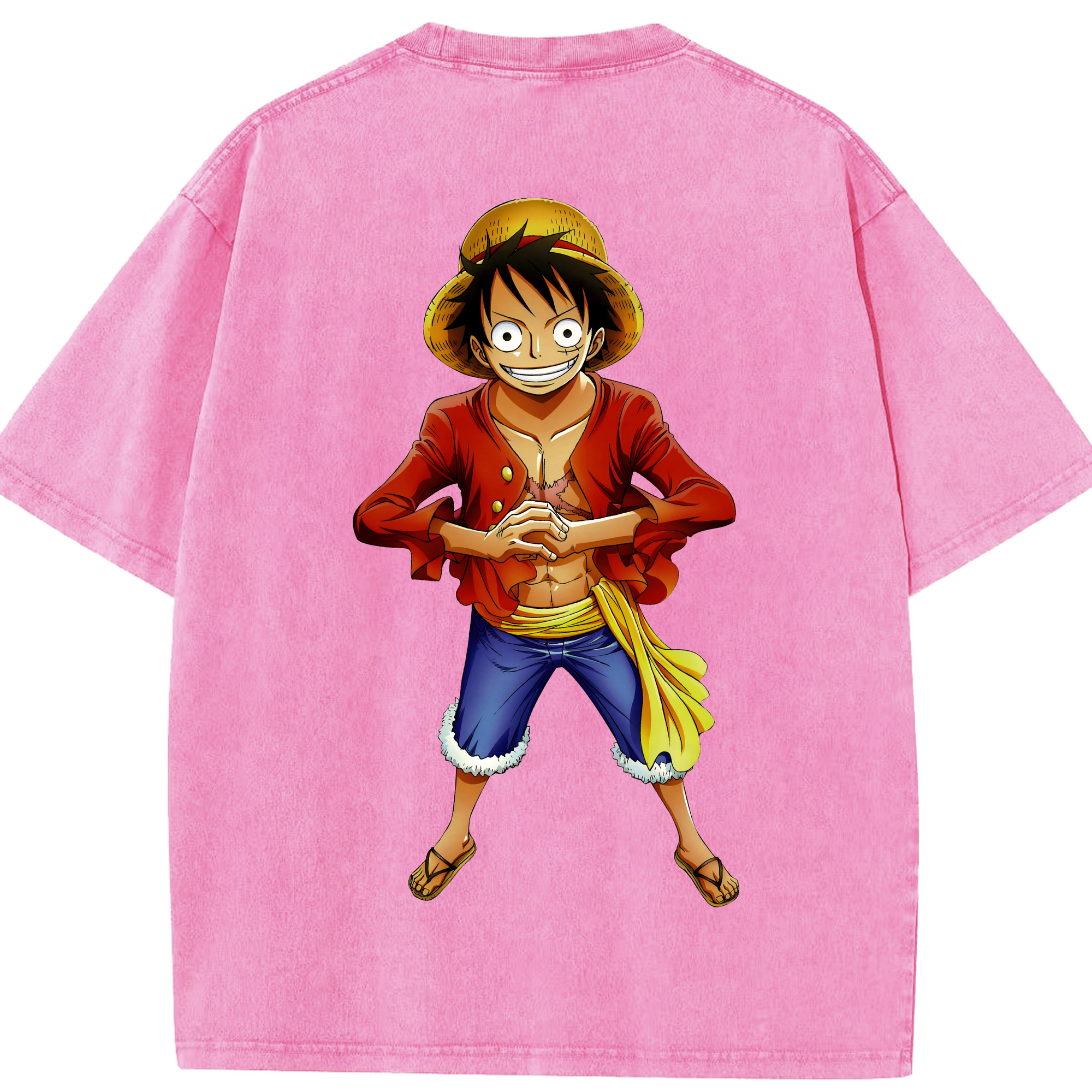 ワンピース モンキー・D・ルフィ ONE PIECE Monkey D. Luffy 綿100% ヴィンテージ風 半袖Tシャツ（背面プリント）